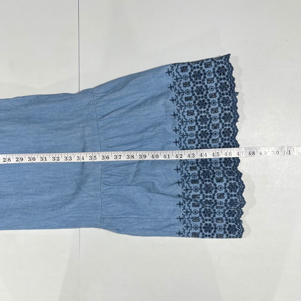 Old Navy Western Boho Embroidered Chambray Midi Dress Medium Country Prairie 90s - Picture 7 of 9